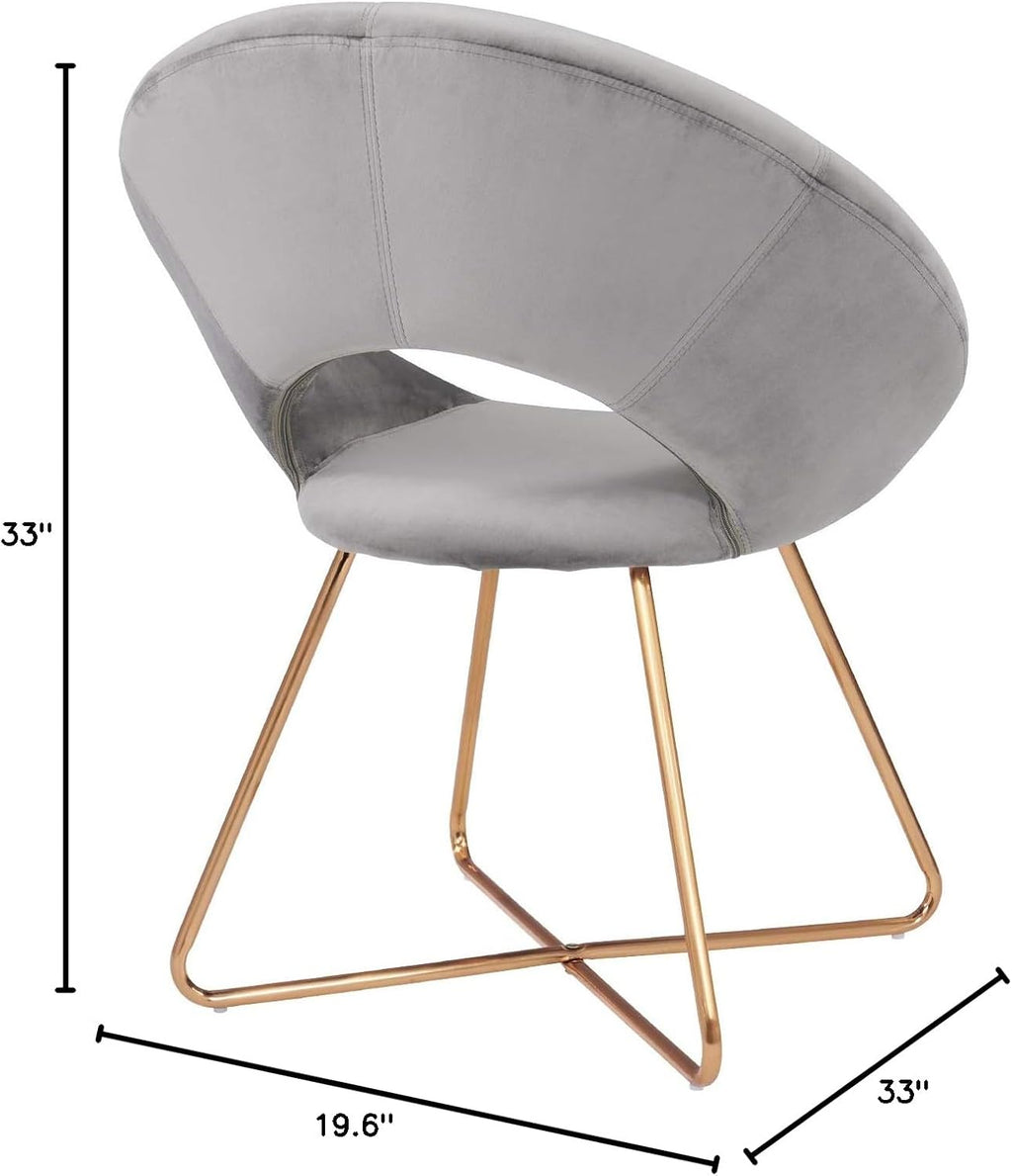 Modern Accent Velvet Chairs Dining Chairs Single Sofa Comfy Upholstered Arm Chair Living Room Furniture Mid-Century Leisure Lounge Chairs with Golden Metal Frame Legs 1 PCS Grey